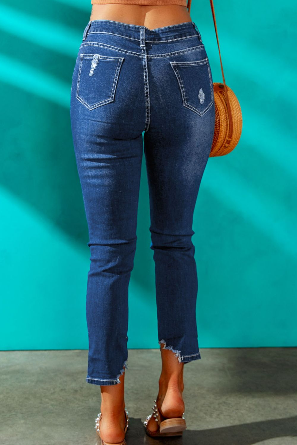 High-Rise Distressed Hem Detail Jeans-Teresa&#39;s Fashionista LLC