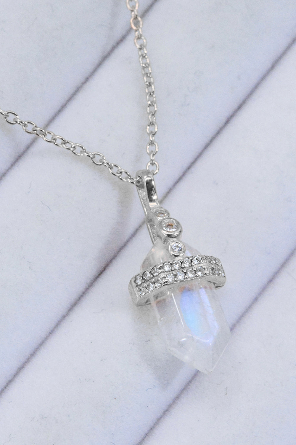 925 Sterling Silver Moonstone Pendant Necklace-Teresa&#39;s Fashionista LLC