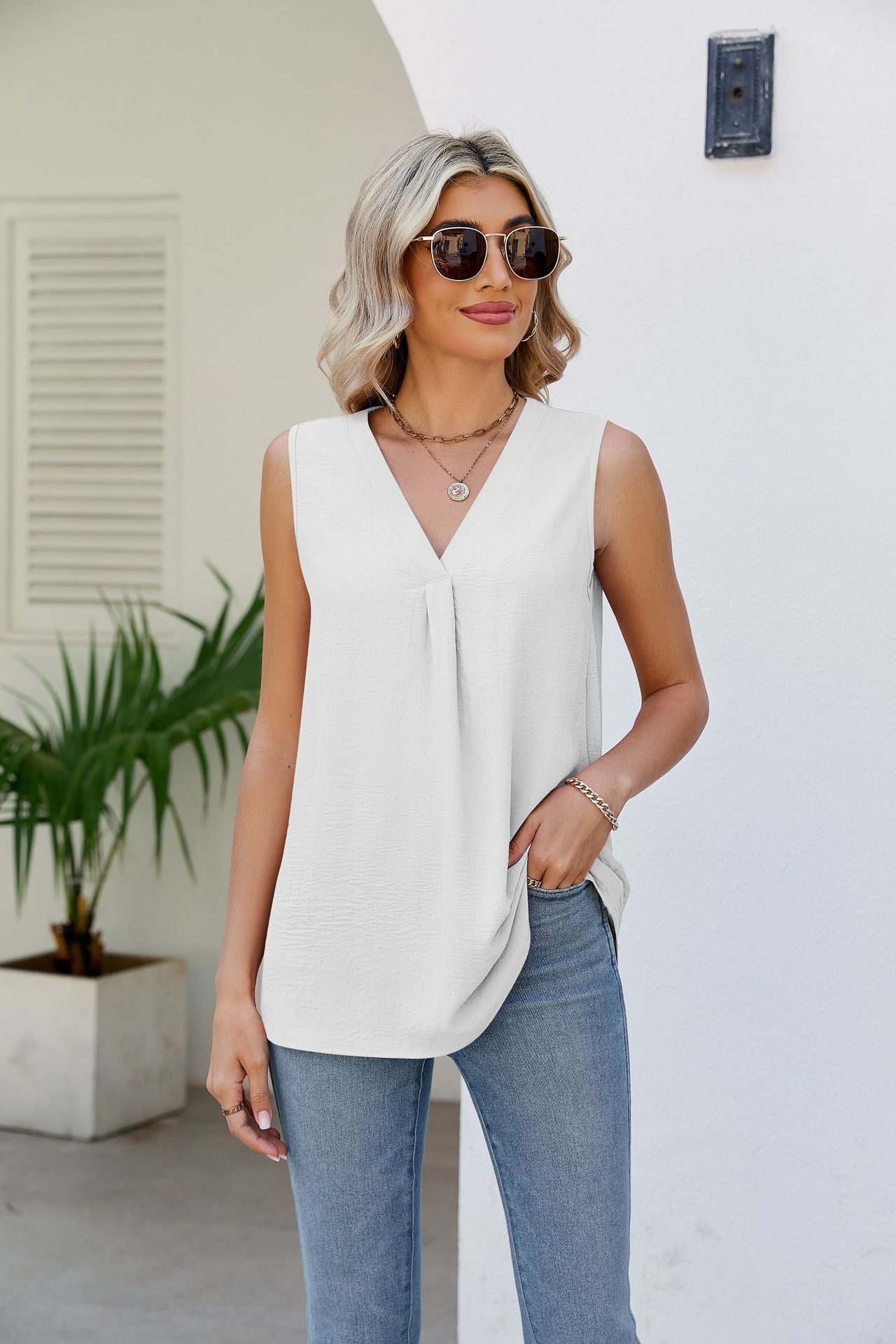 V-Neck Tunic Tank Top-Teresa&#39;s Fashionista LLC