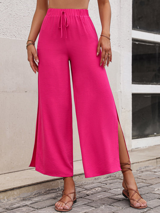 High Waist Slit Wide Leg Pants-Teresa&#39;s Fashionista LLC