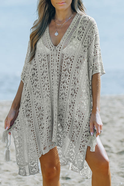 Openwork V-Neck Slit Cover Up-Teresa&#39;s Fashionista LLC