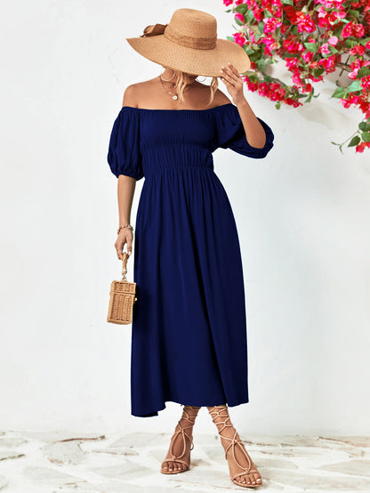 Off-Shoulder Balloon Sleeve Midi Dress-Teresa&#39;s Fashionista LLC