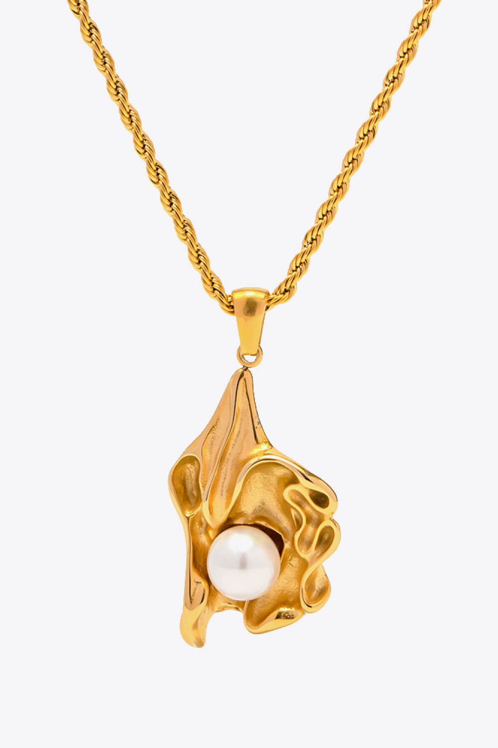 Pearl Trim Pendant Stainless Steel Necklace-Teresa&#39;s Fashionista LLC