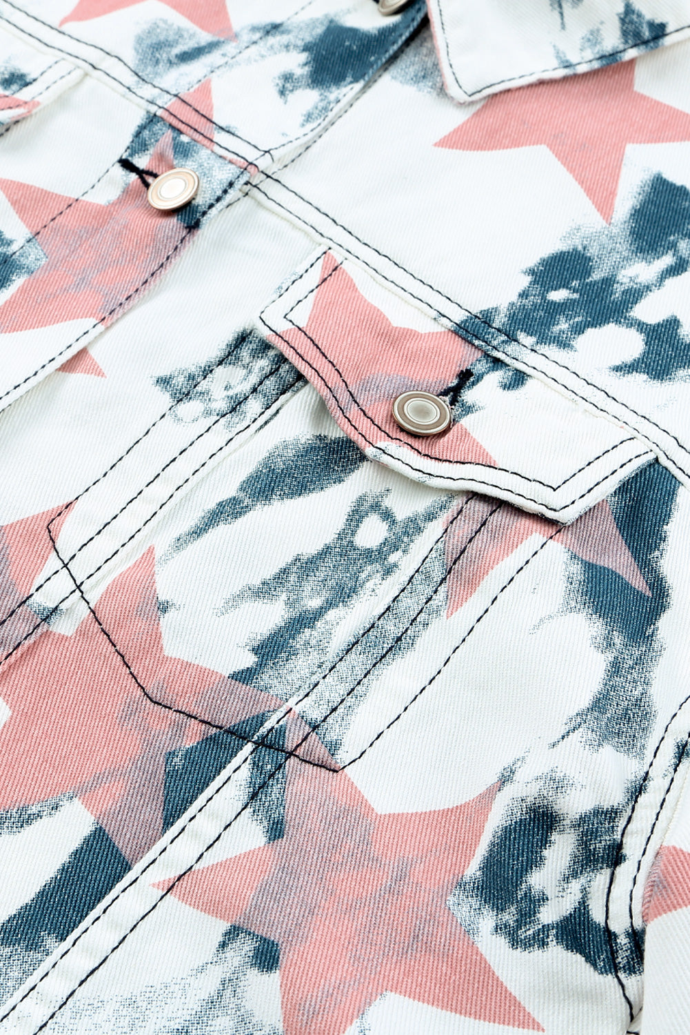 Star Tie-Dye Button Down Denim Jacket-Teresa&#39;s Fashionista LLC