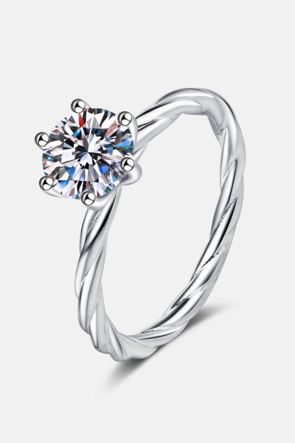 1 Carat Moissanite 6-Prong Twisted Ring-Teresa&#39;s Fashionista LLC