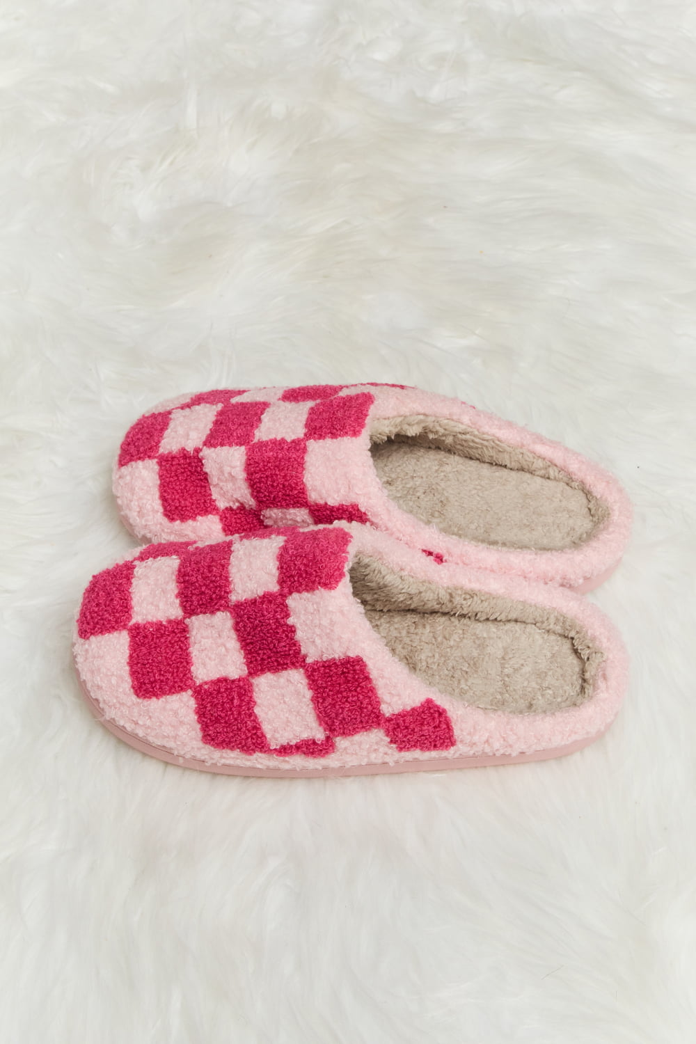 Melody Checkered Print Plush Slide Slippers-Teresa&#39;s Fashionista LLC