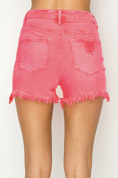 RISEN High Waist Frayed Hem Denim Shorts-Teresa&#39;s Fashionista LLC