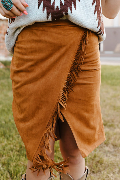 Fringe Trim Wrap Skirt-Teresa&#39;s Fashionista LLC