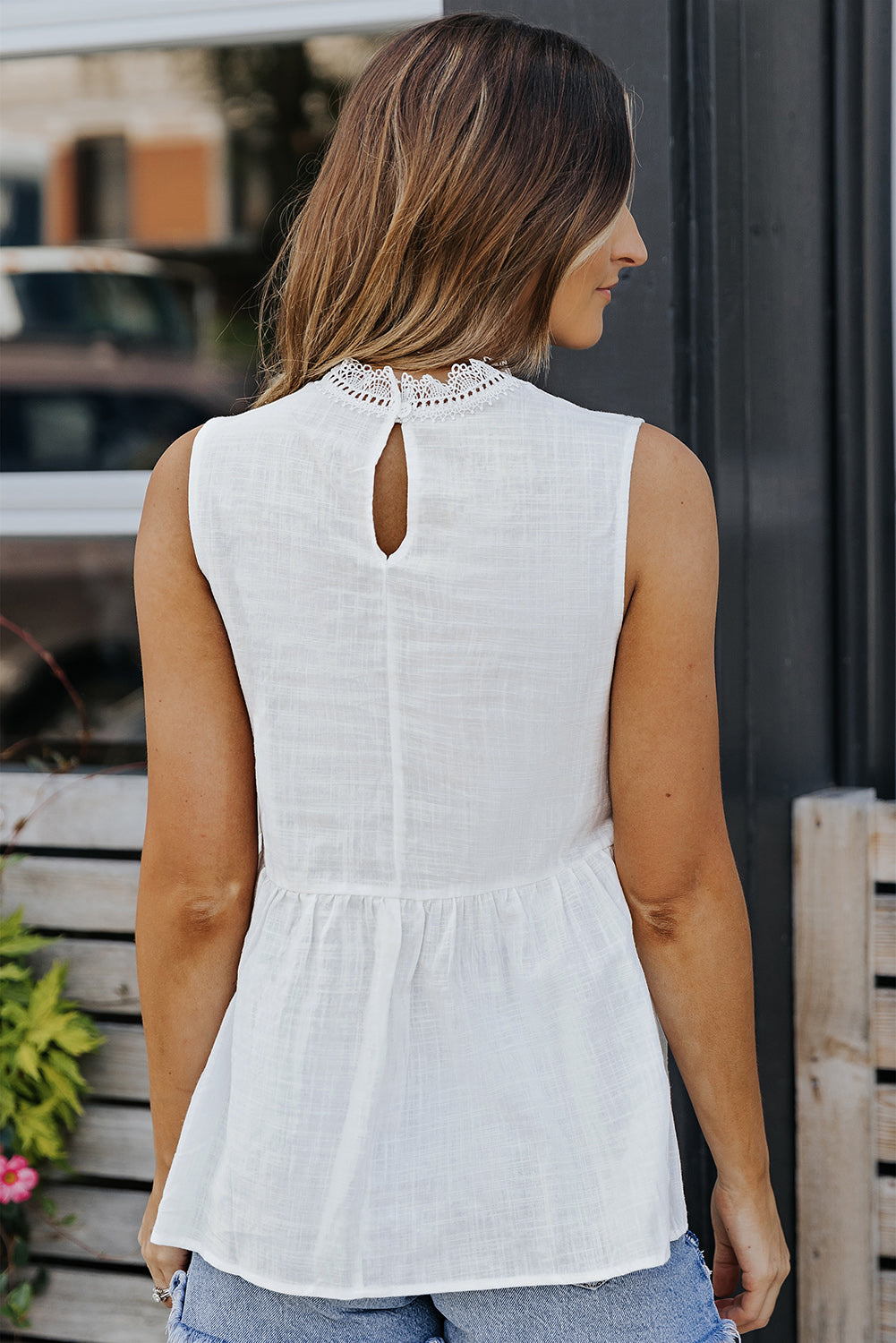 Embroidered Mock Neck Babydoll Tank-Teresa&#39;s Fashionista LLC