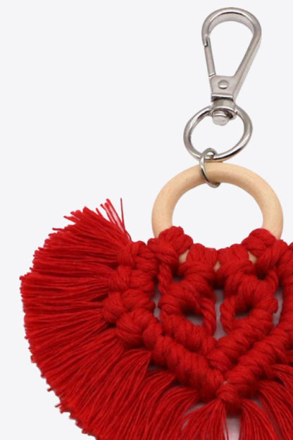 Assorted 4-Pack Heart-Shaped Macrame Fringe Keychain-Teresa&#39;s Fashionista LLC