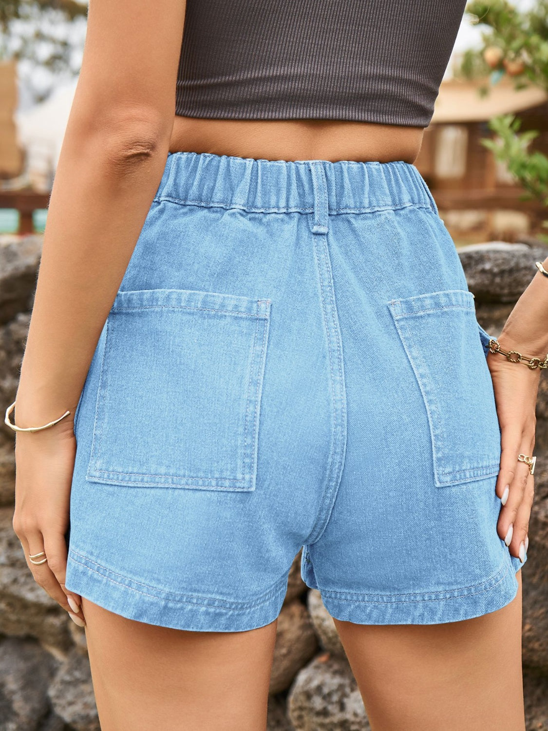 High Waist Denim Shorts with Pockets-Teresa&#39;s Fashionista LLC