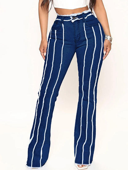 Striped Raw Hem Jeans-Teresa&#39;s Fashionista LLC