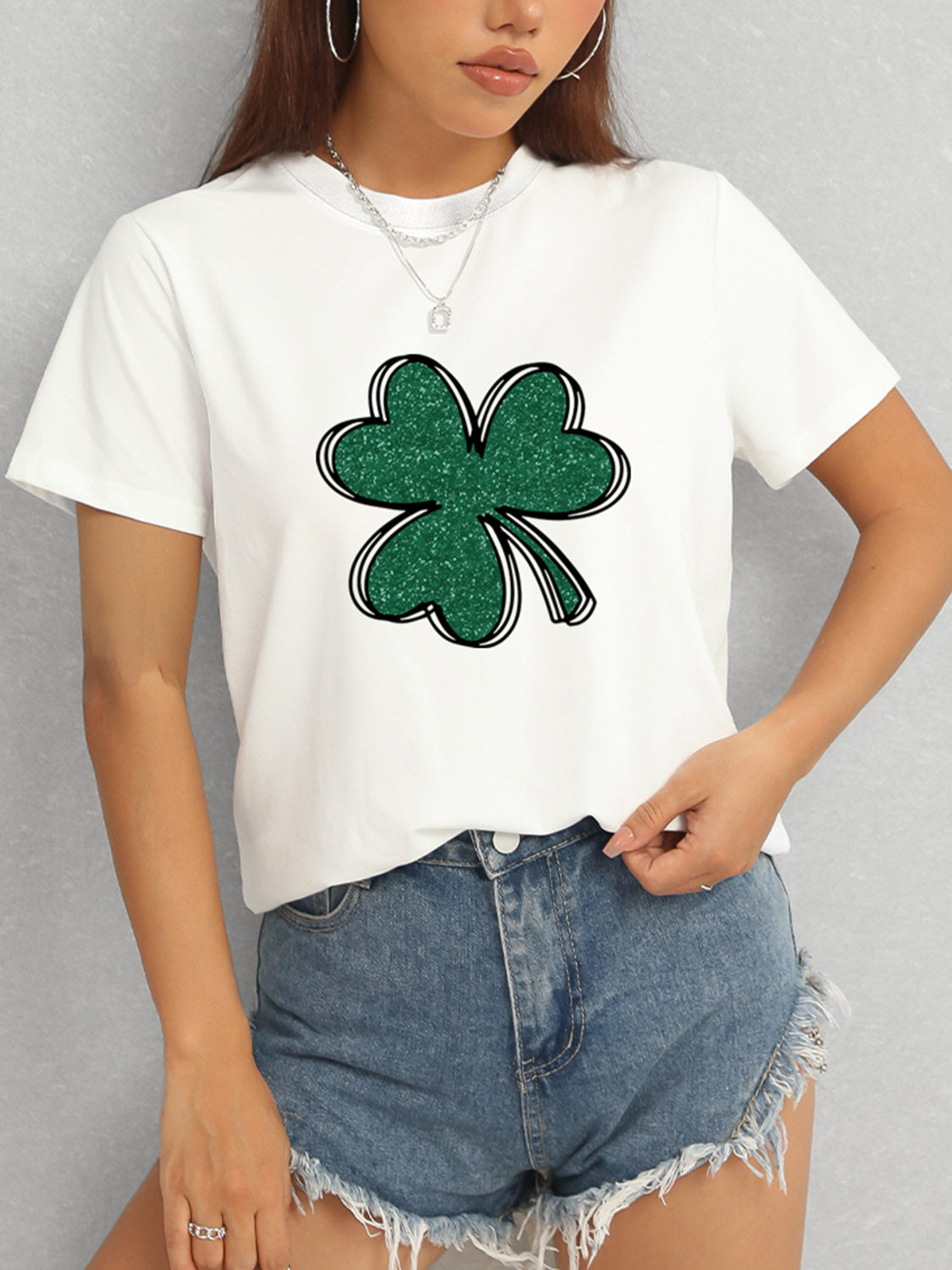 Lucky Clover Round Neck T-Shirt-Teresa&#39;s Fashionista LLC