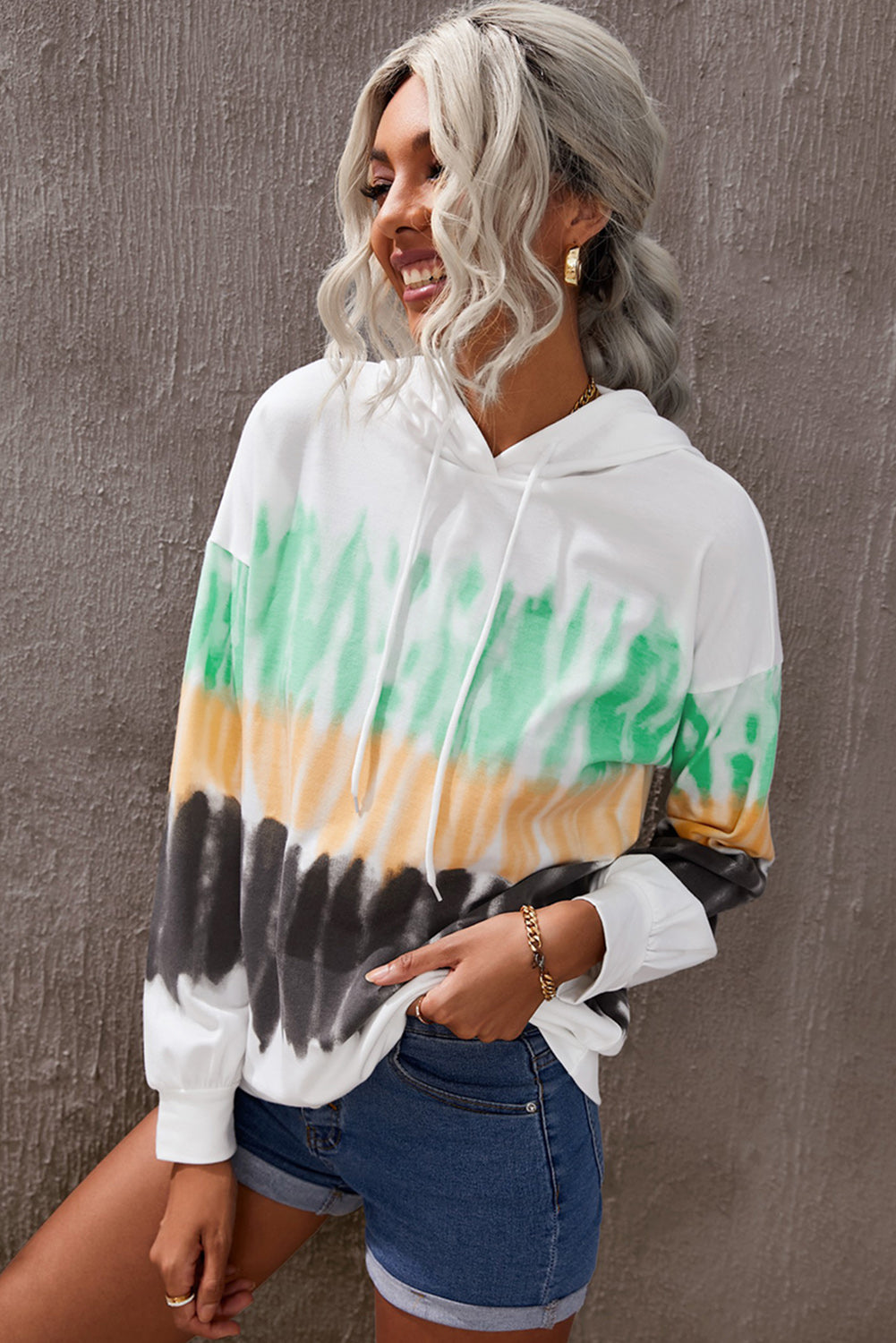 Tie-Dye Drawstring Pullover Hoodie-Teresa&#39;s Fashionista LLC