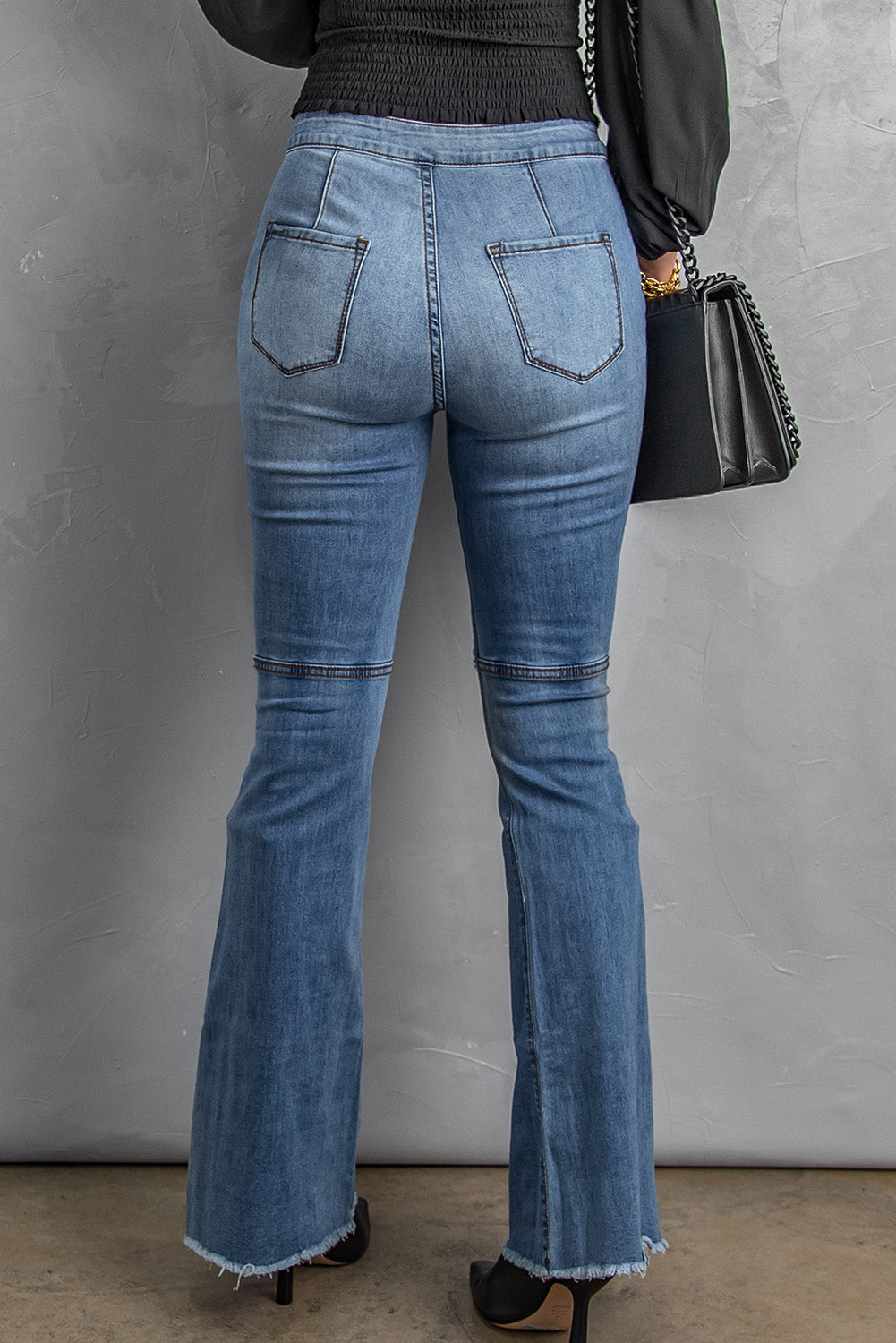 Distressed Raw Hem High-Waist Flare Jeans-Teresa&#39;s Fashionista LLC