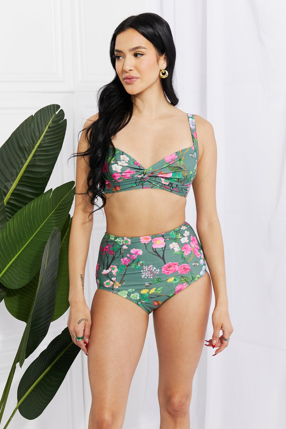 Marina West Swim Take A Dip Twist High-Rise Bikini in Sage-Teresa&#39;s Fashionista LLC