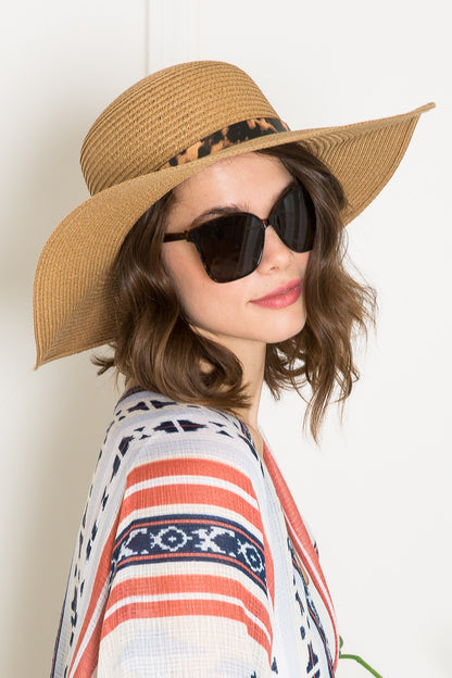 Justin Taylor Printed Belt Sunhat in Beige-Teresa&#39;s Fashionista LLC