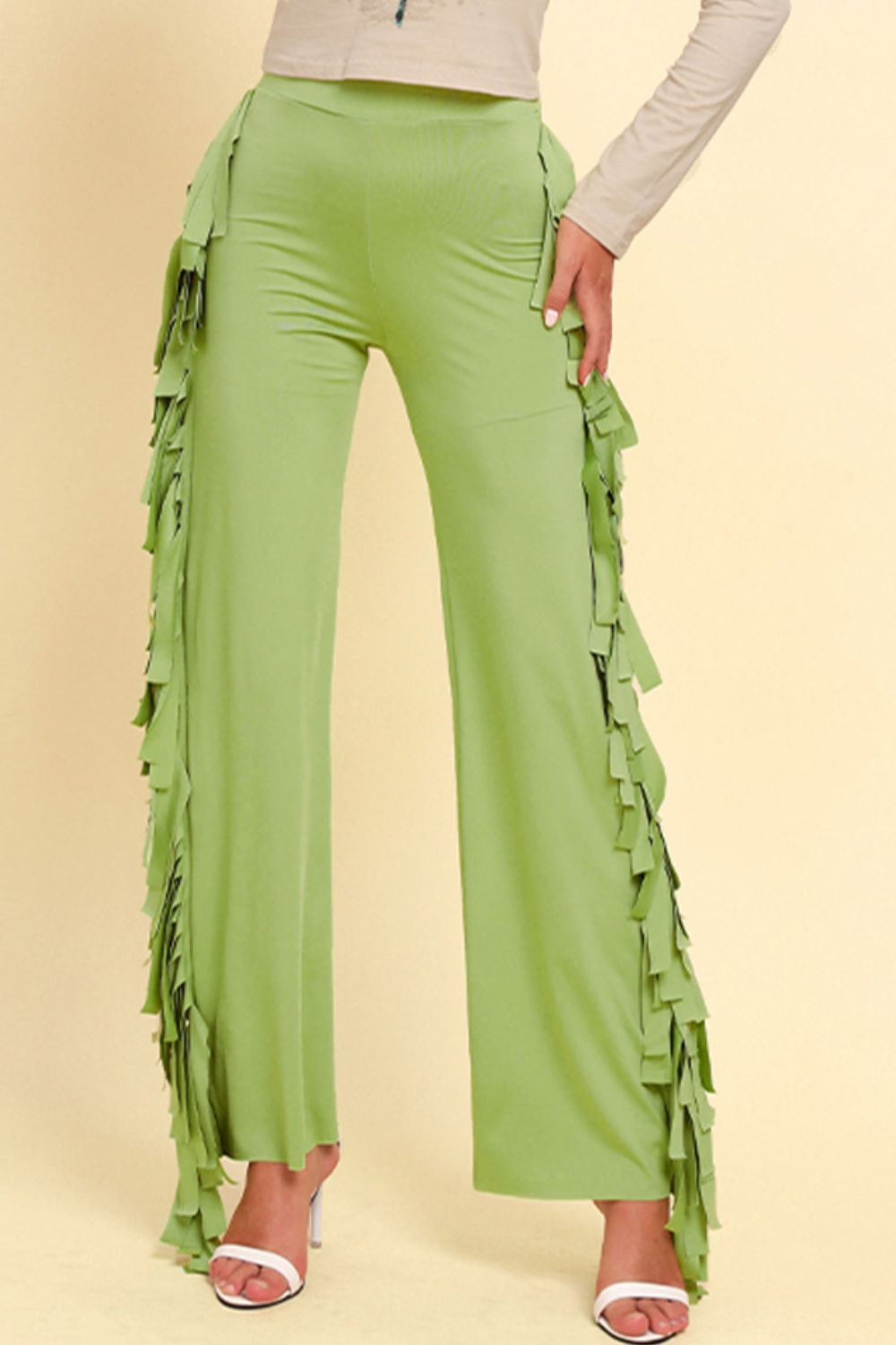 Fringe Trim Wide Leg Pants-Teresa&#39;s Fashionista LLC