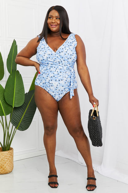 Marina West Swim Full Size Float On Ruffle Faux Wrap One-Piece in Blossom Blue-Teresa&#39;s Fashionista LLC