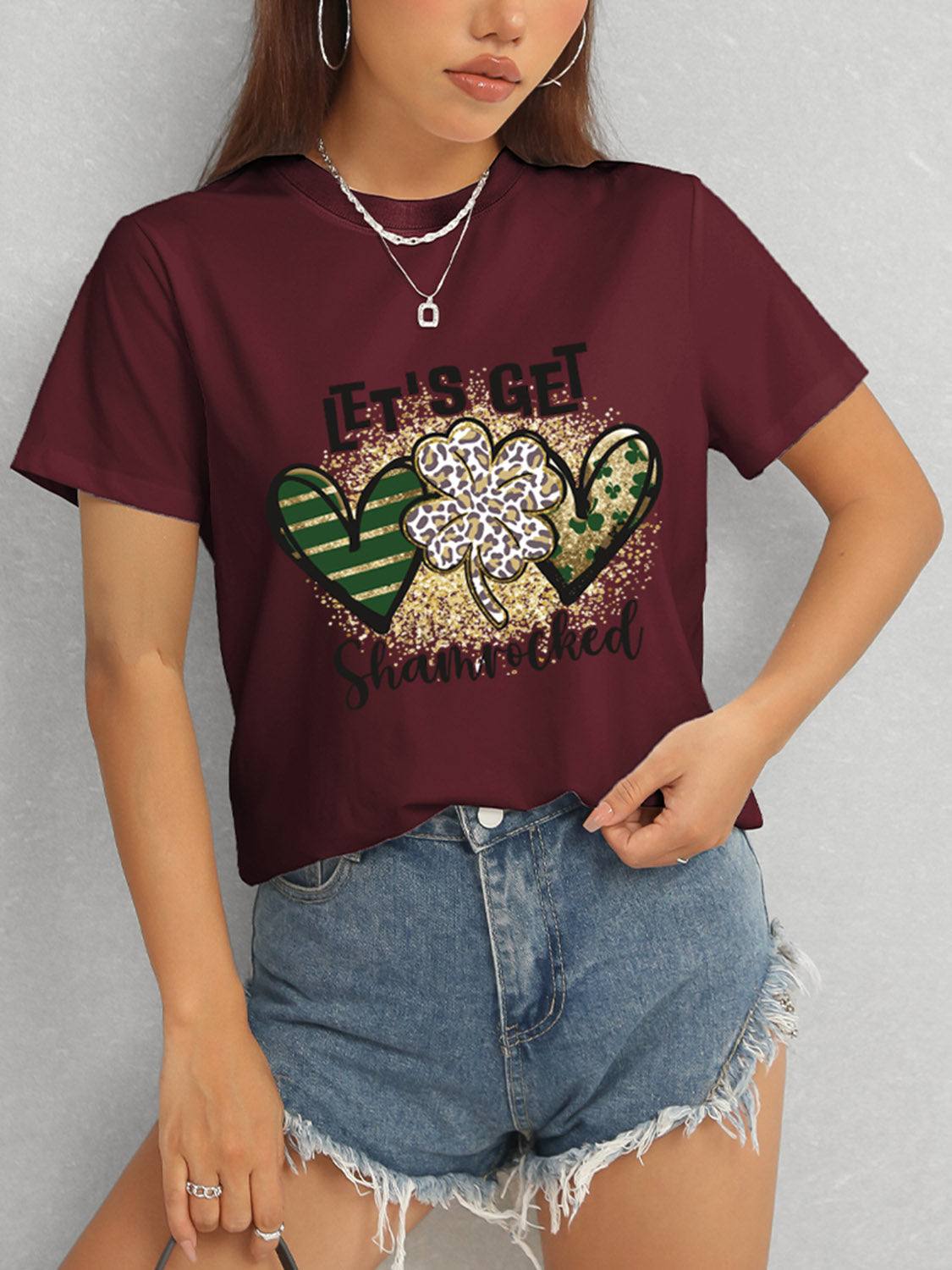 Lucky Clover Round Neck Short Sleeve T-Shirt-Teresa&#39;s Fashionista LLC