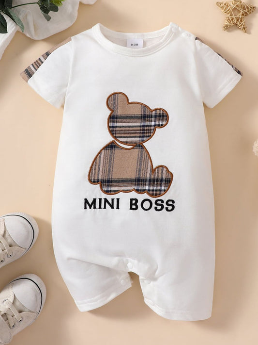 Baby MINI BOSS Bear Graphic Short Sleeve Jumpsuit - Teresa's Fashionista LLC