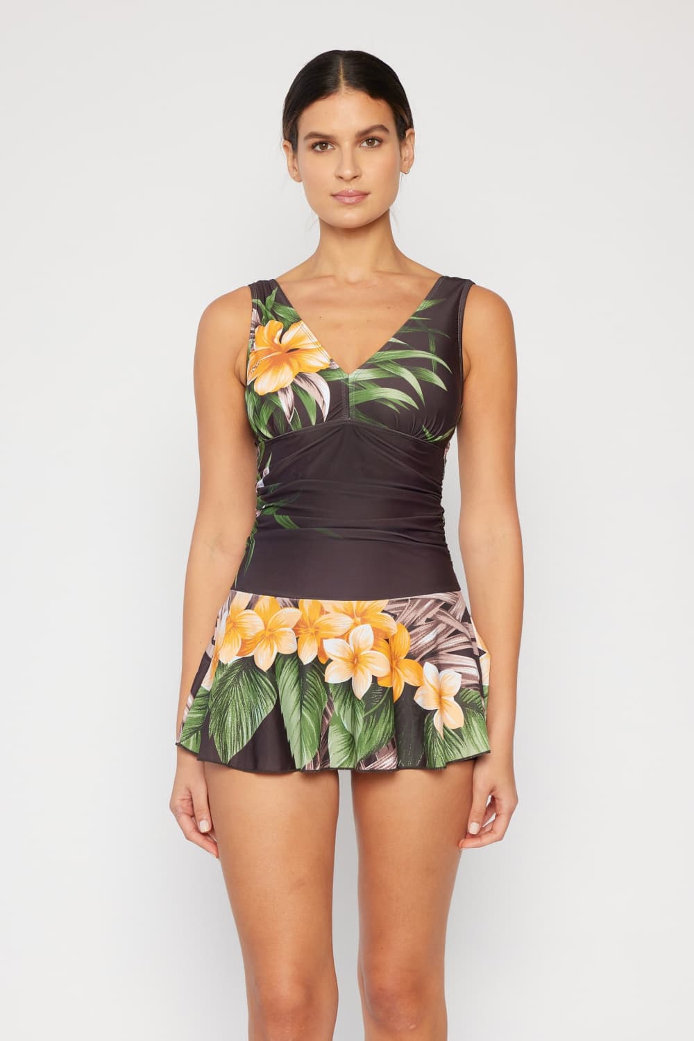 Marina West Swim Full Size Clear Waters Swim Dress in Aloha Brown-Teresa&#39;s Fashionista LLC