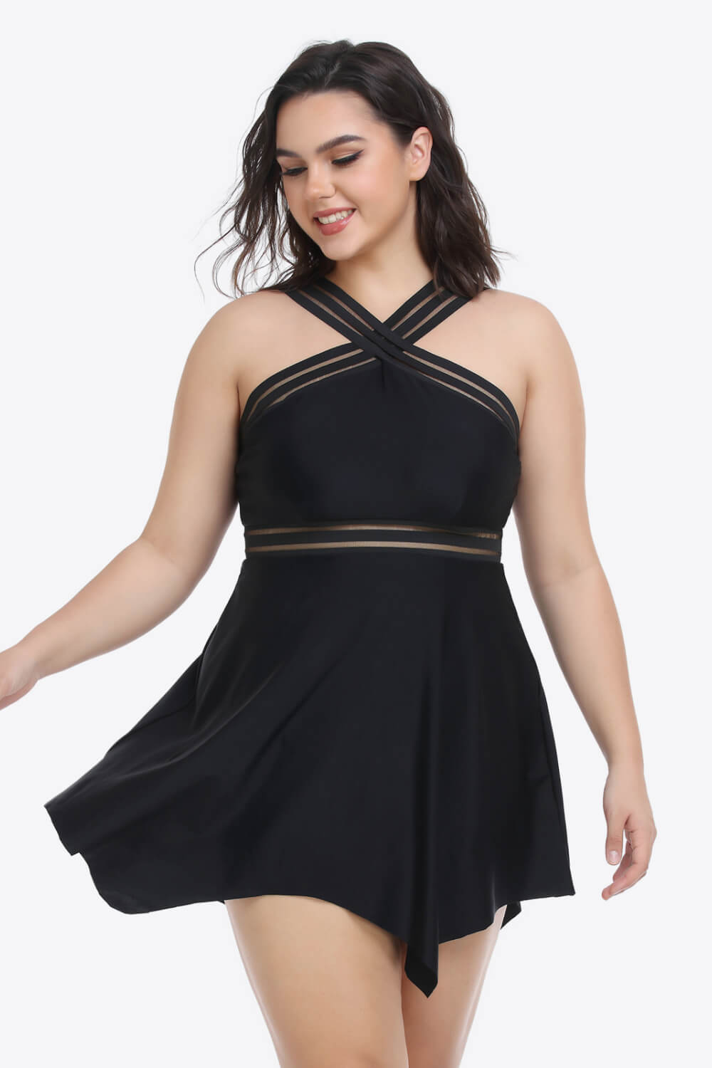 Plus Size Handkerchief-Hem Swim Dress and Bottoms Set-Teresa&#39;s Fashionista LLC