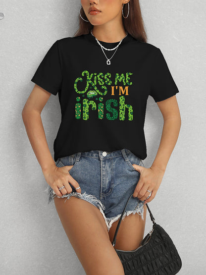 KISS ME I'M IRISH Round Neck T-Shirt-Teresa&#39;s Fashionista LLC