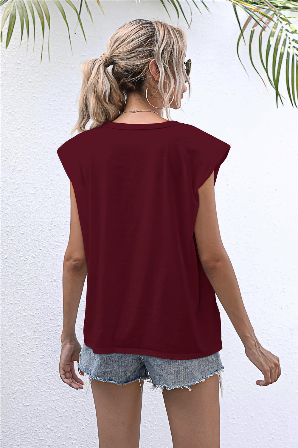 Round Neck Cap Sleeve Tee-Teresa&#39;s Fashionista LLC