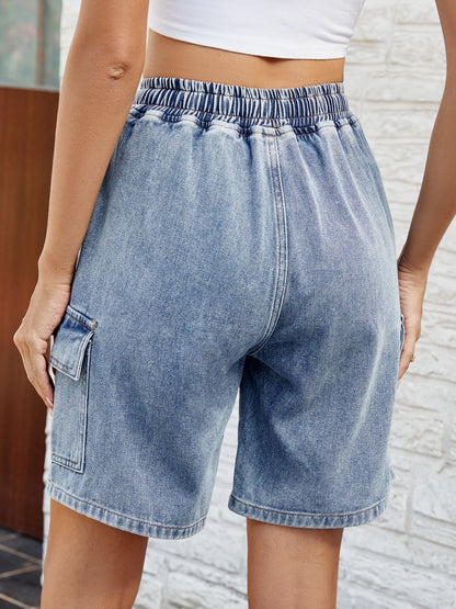 Drawstring Denim Shorts with Pockets-Teresa&#39;s Fashionista LLC