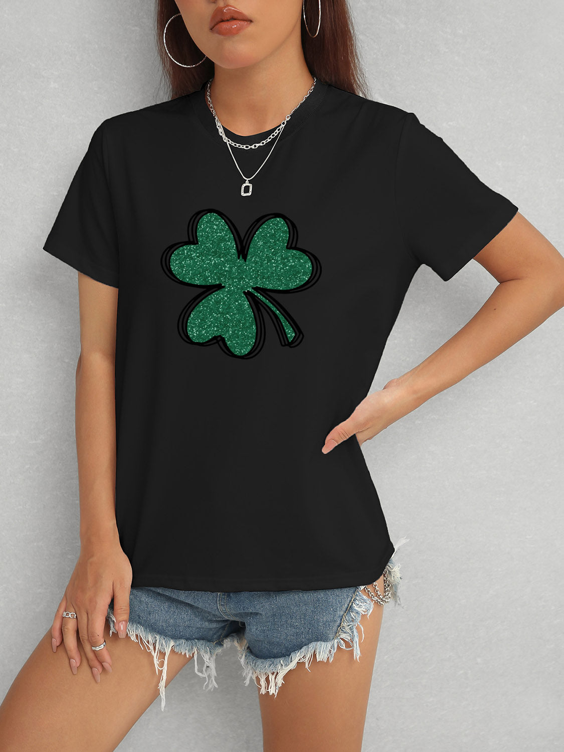 Lucky Clover Round Neck T-Shirt-Teresa&#39;s Fashionista LLC