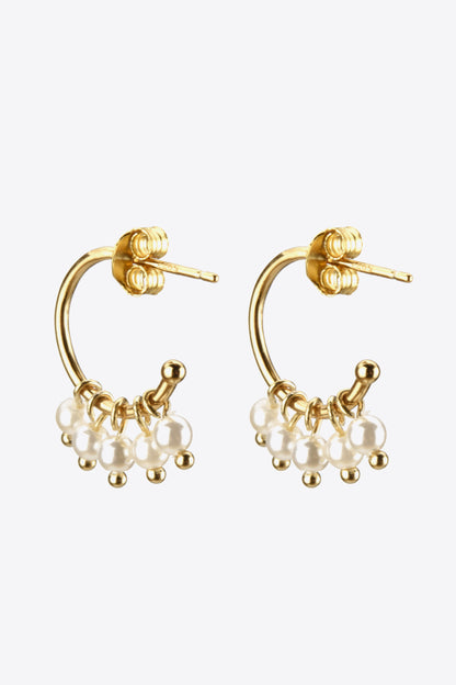 Pearl 925 Sterling Silver C-Hoop Earrings-Teresa&#39;s Fashionista LLC