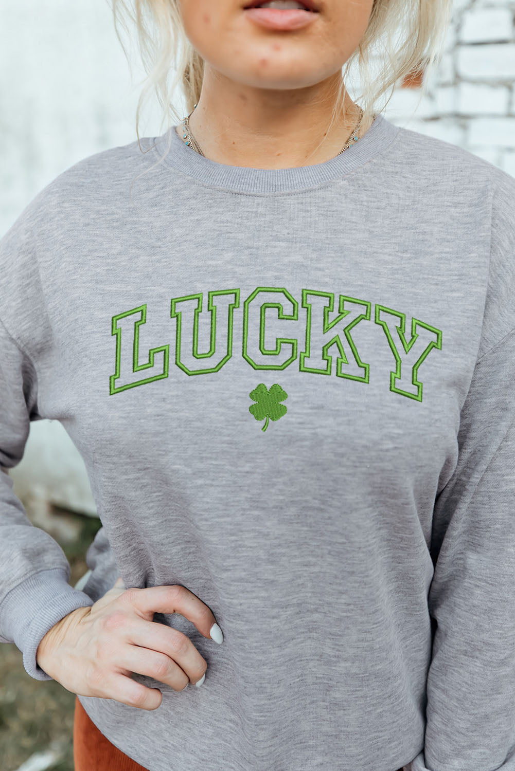 LUCKY Dropped Shoulder Sweatshirt-Teresa&#39;s Fashionista LLC