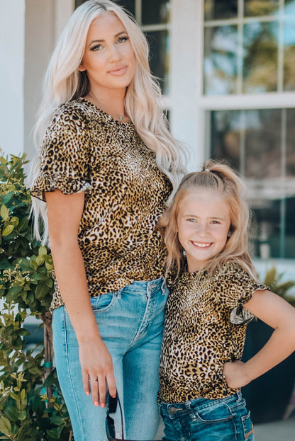 Women Leopard Short Flounce Sleeve Tee-Teresa&#39;s Fashionista LLC