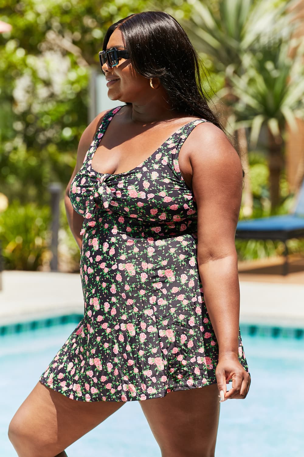 Marina West Swim Full Size Clear Waters Swim Dress in Black Roses-Teresa&#39;s Fashionista LLC