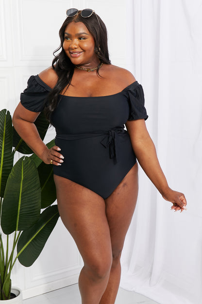 Marina West Swim Salty Air Puff Sleeve One-Piece in Black-Teresa&#39;s Fashionista LLC