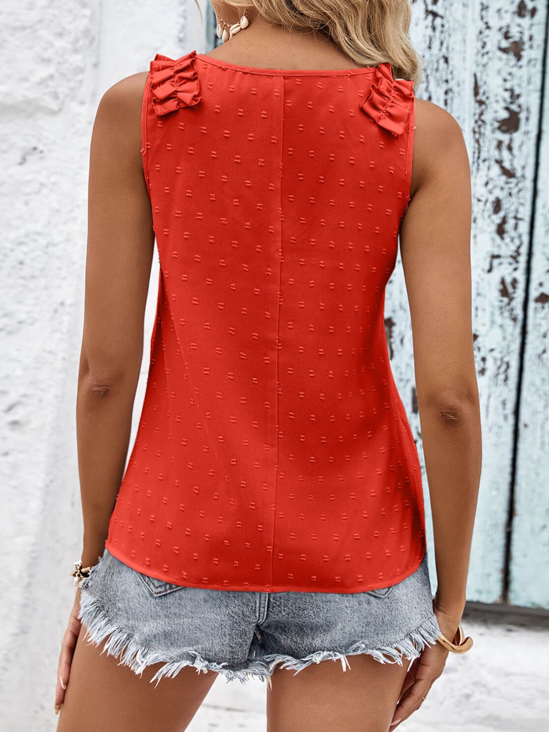 Swiss Dot Shoulder Detail V-Neck Tank-Teresa&#39;s Fashionista LLC