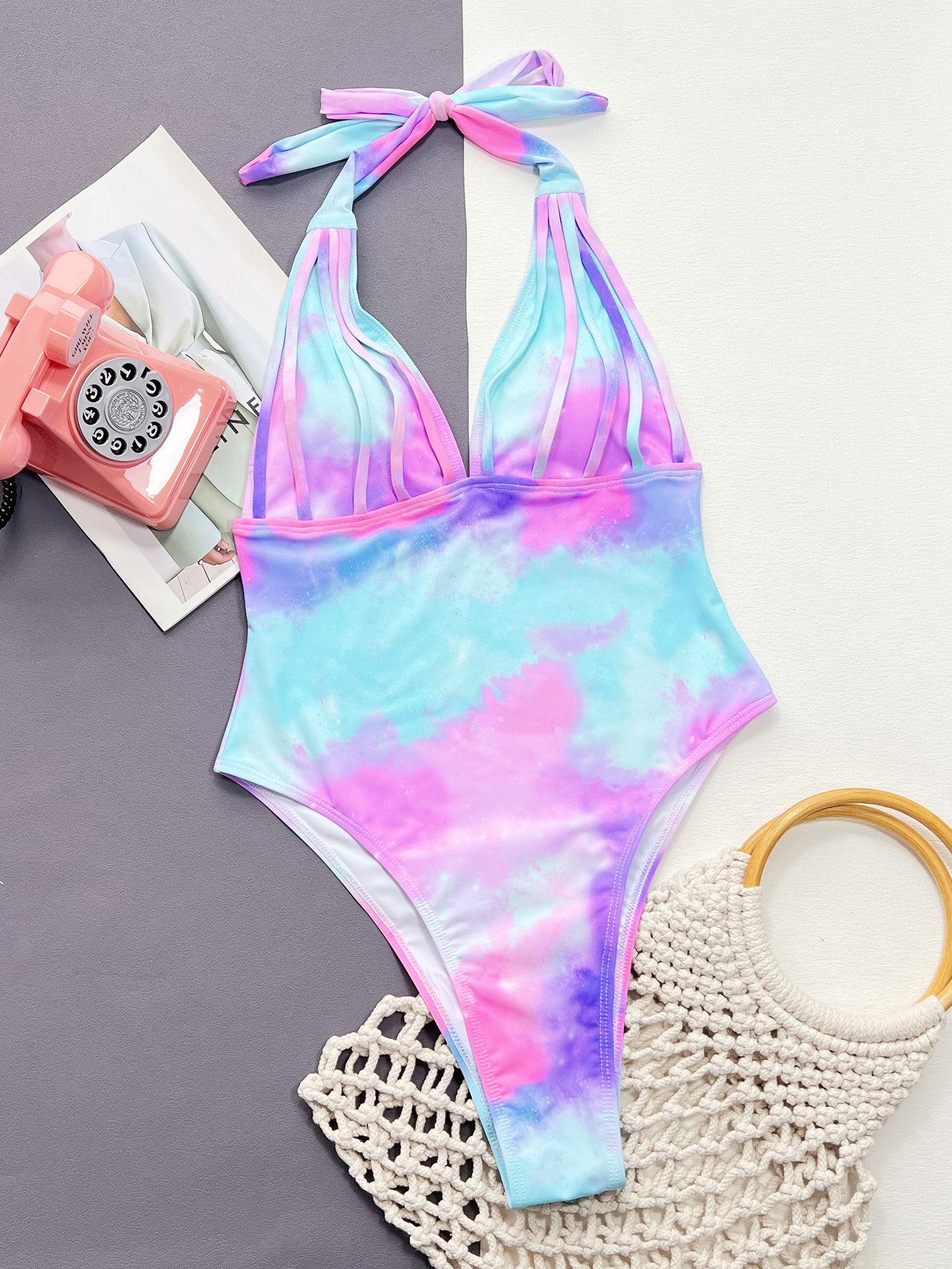 Tie-Dye Halter Neck One-Piece Swimsuit-Teresa&#39;s Fashionista LLC