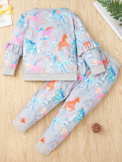 Unicorn Ruffled Top and Pants Set-Teresa&#39;s Fashionista LLC