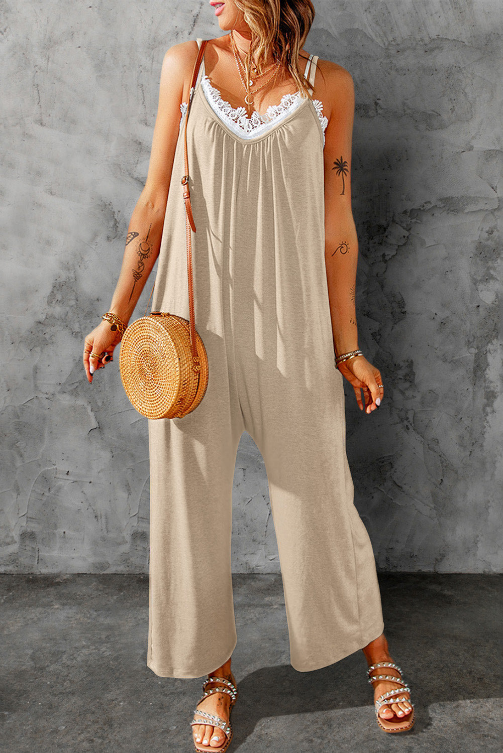 Spaghetti Strap Wide Leg Jumpsuit-Teresa&#39;s Fashionista LLC