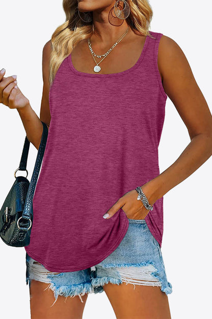 Curved Hem Square Neck Tank-Teresa&#39;s Fashionista LLC