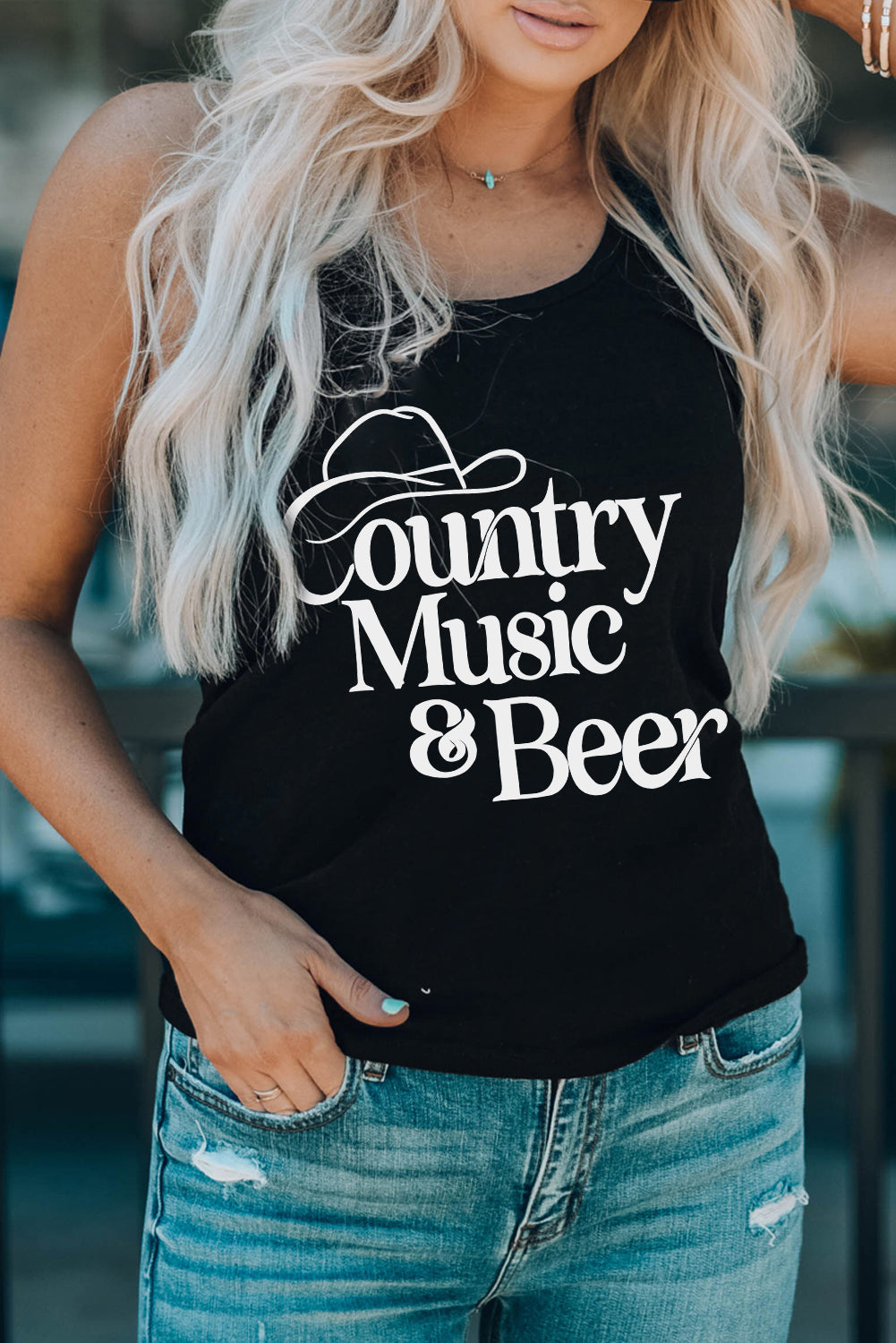 COUNTRY MUSIC & BEER Graphic Tank-Teresa&#39;s Fashionista LLC