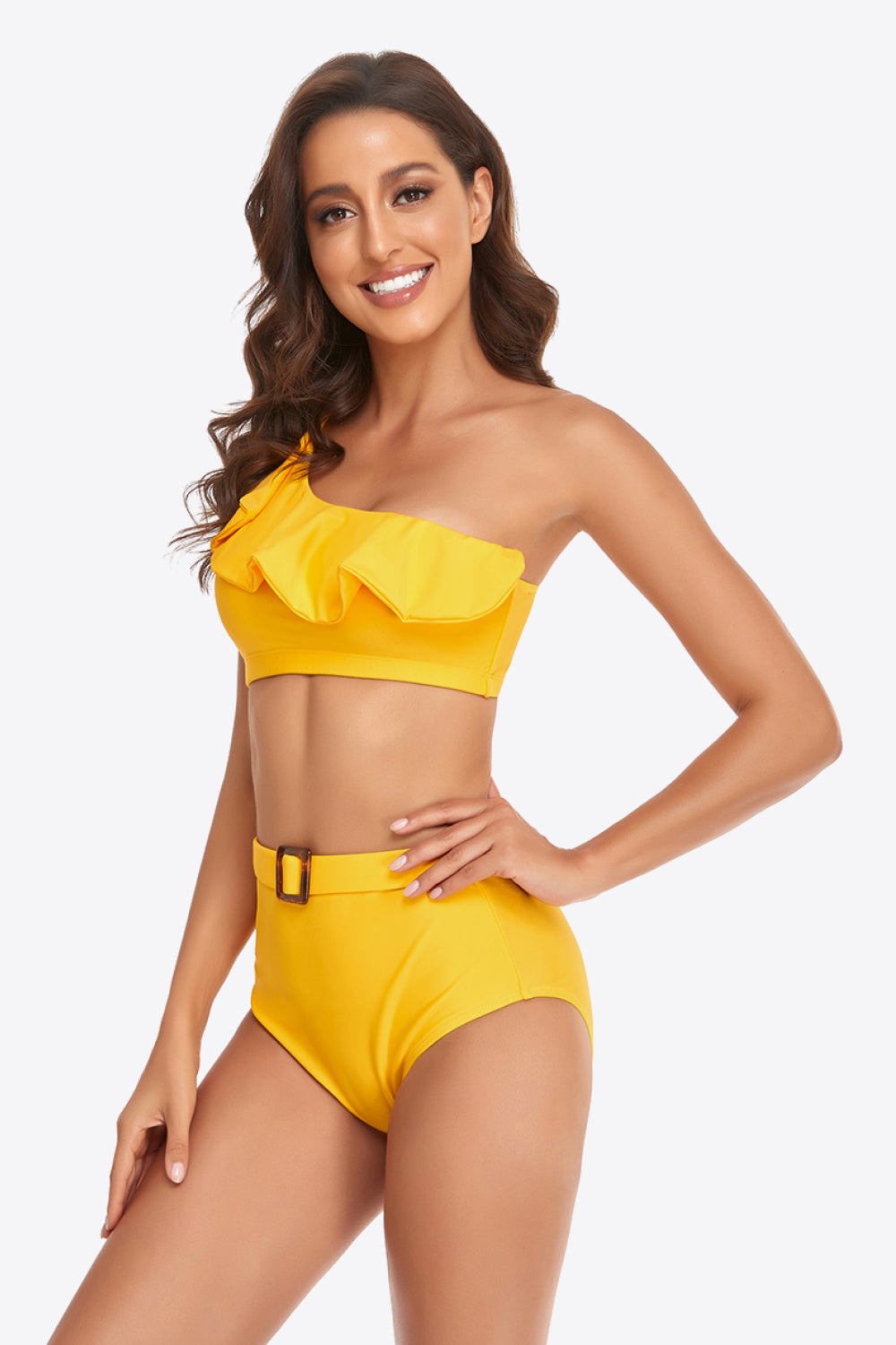 Ruffled One-Shoulder Buckled Bikini Set-Teresa&#39;s Fashionista LLC