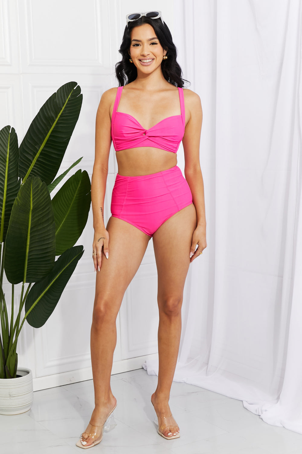 Marina West Swim Take A Dip Twist High-Rise Bikini in Pink-Teresa&#39;s Fashionista LLC