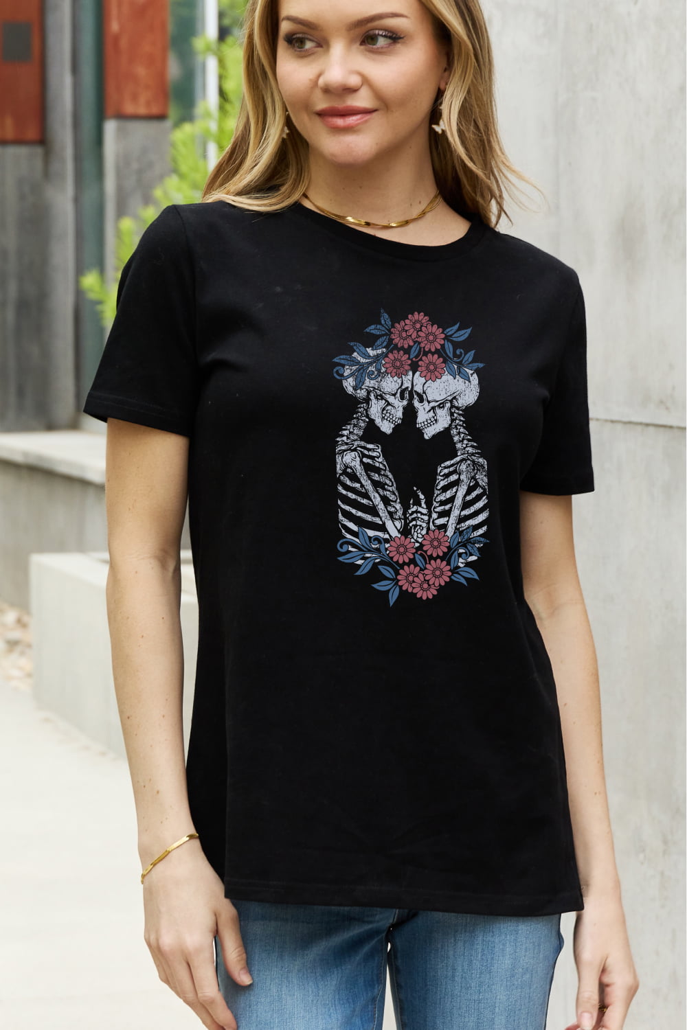 Simply Love Full Size Skeleton Graphic Cotton Tee-Teresa&#39;s Fashionista LLC