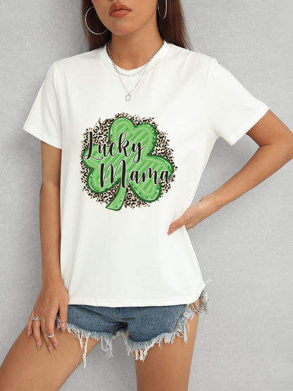 LUCKY MAMA Round Neck T-Shirt-Teresa&#39;s Fashionista LLC