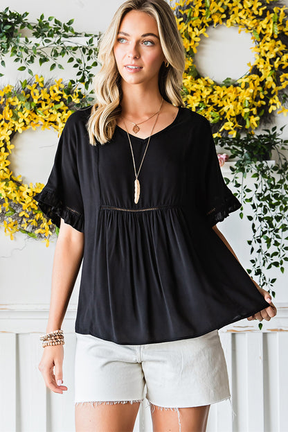 V-Neck Flounce Sleeve Babydoll Blouse-Teresa&#39;s Fashionista LLC