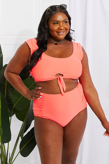 Marina West Swim Sanibel Crop Swim Top and Ruched Bottoms Set in Coral-Teresa&#39;s Fashionista LLC