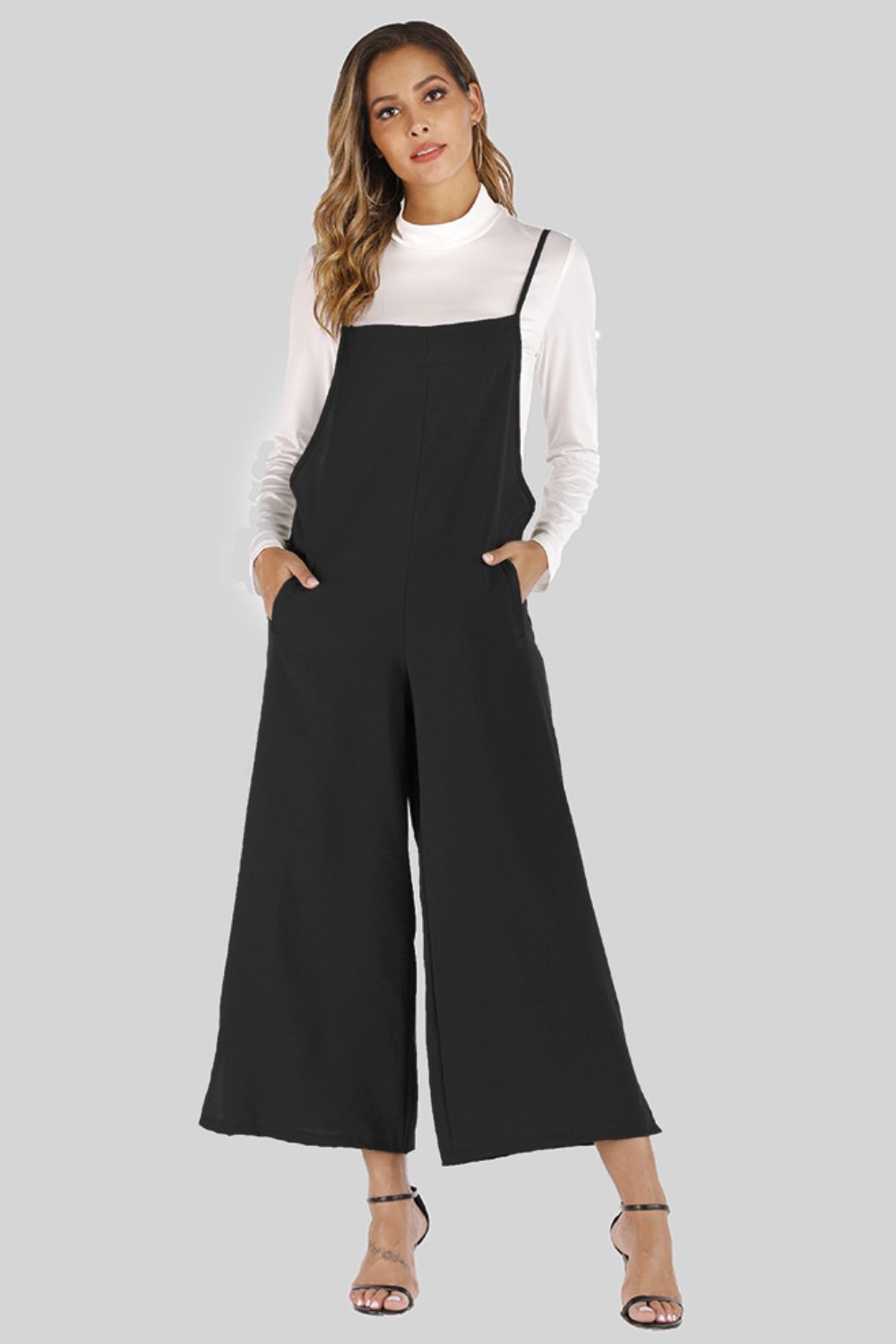 Full Size Cropped Wide Leg Overalls with Pockets-Teresa&#39;s Fashionista LLC