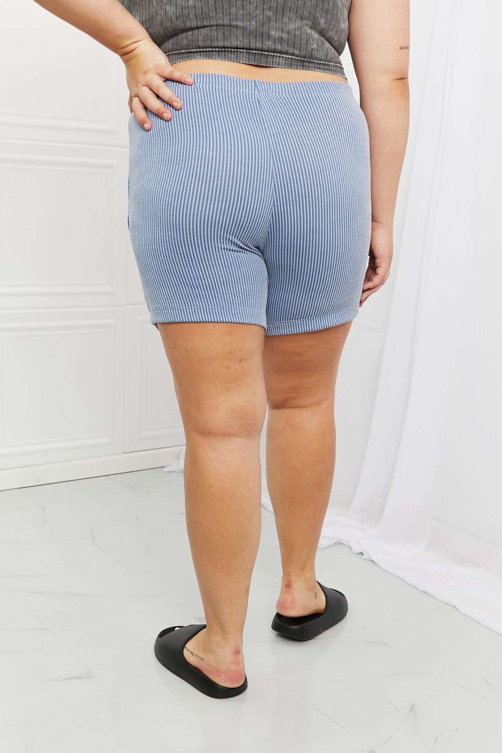 Blumin Apparel Too Good Full Size Ribbed Shorts in Misty Blue-Teresa&#39;s Fashionista LLC